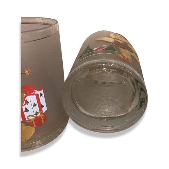 Culver Rocks Set of 4 Christmas Bear: High Ball Glasses: Frosted: 22 KT Gold Rim - Picture 6 of 8